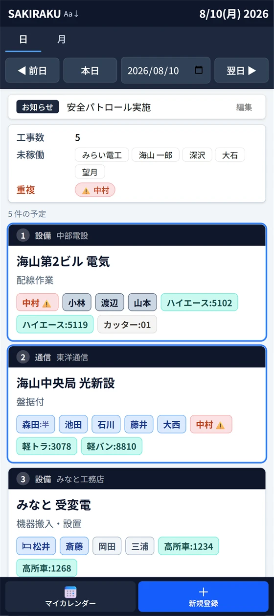 スマホの作業予定表 日ごと